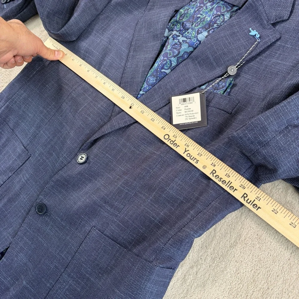 Tailorbyrd Stretch Fabric Sport Coat Blazer in Denim‎ Blue Men 40R 2-Button NWT